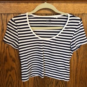 Navy and White Striped Cropped Tee